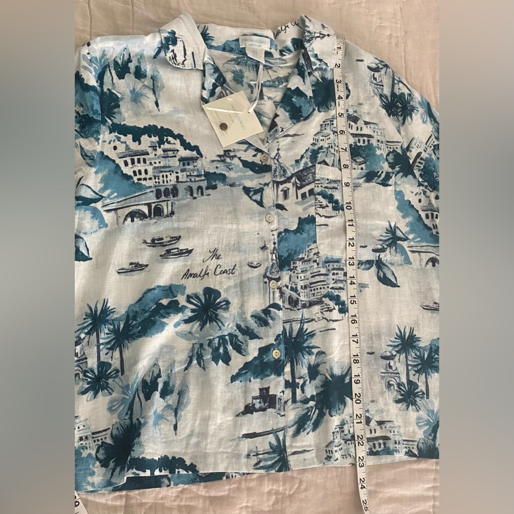 Cynthia Rowley Blue and White linen shirt and shorts set - Picture 6 of 15